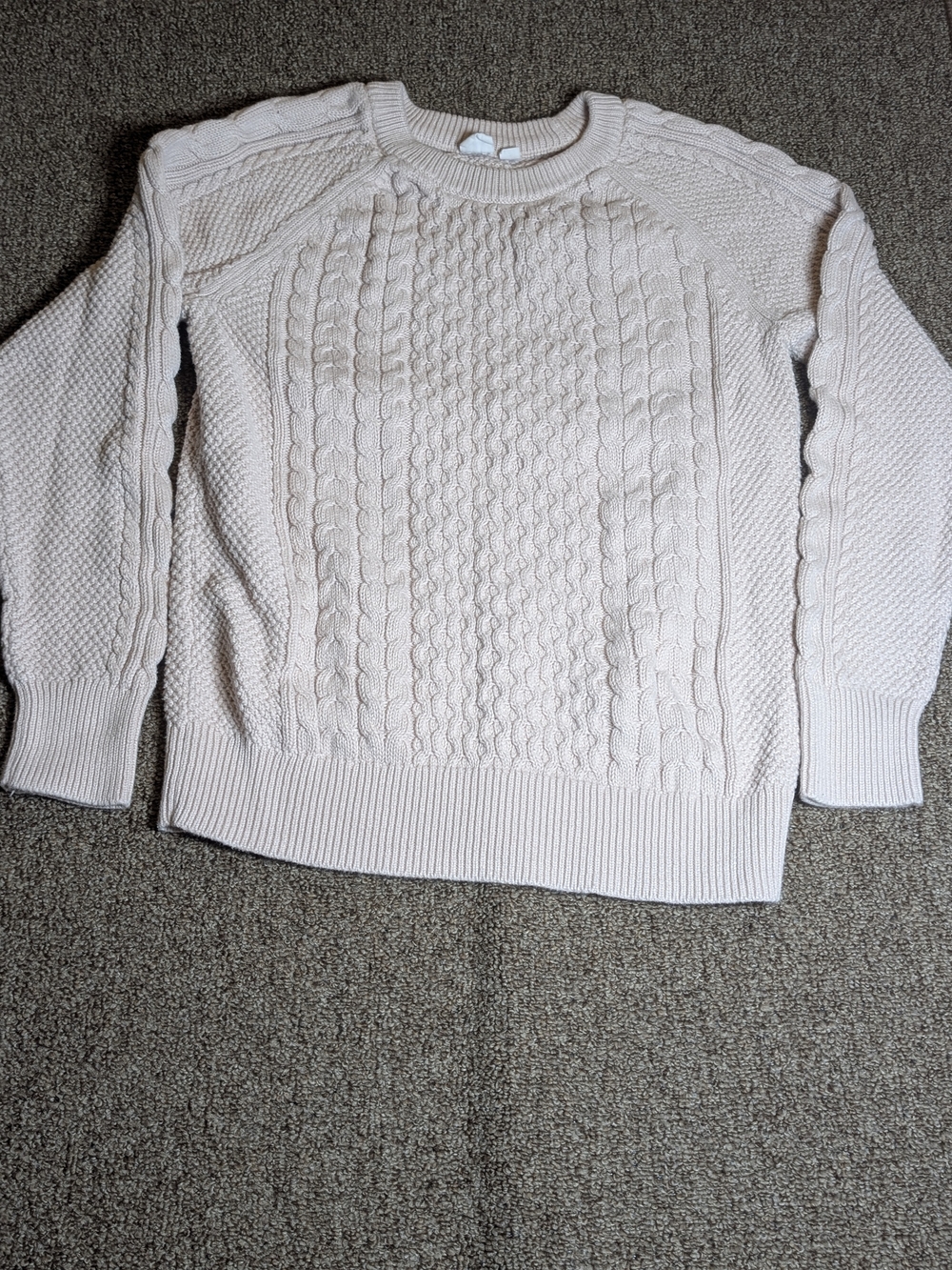 GAP Women's Cable Knit Crewneck Sweater Cream Ivory Size S Chunky Fisherman